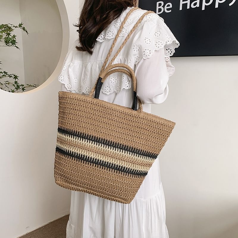 Striped Bag Top Handle Crossbody Woven