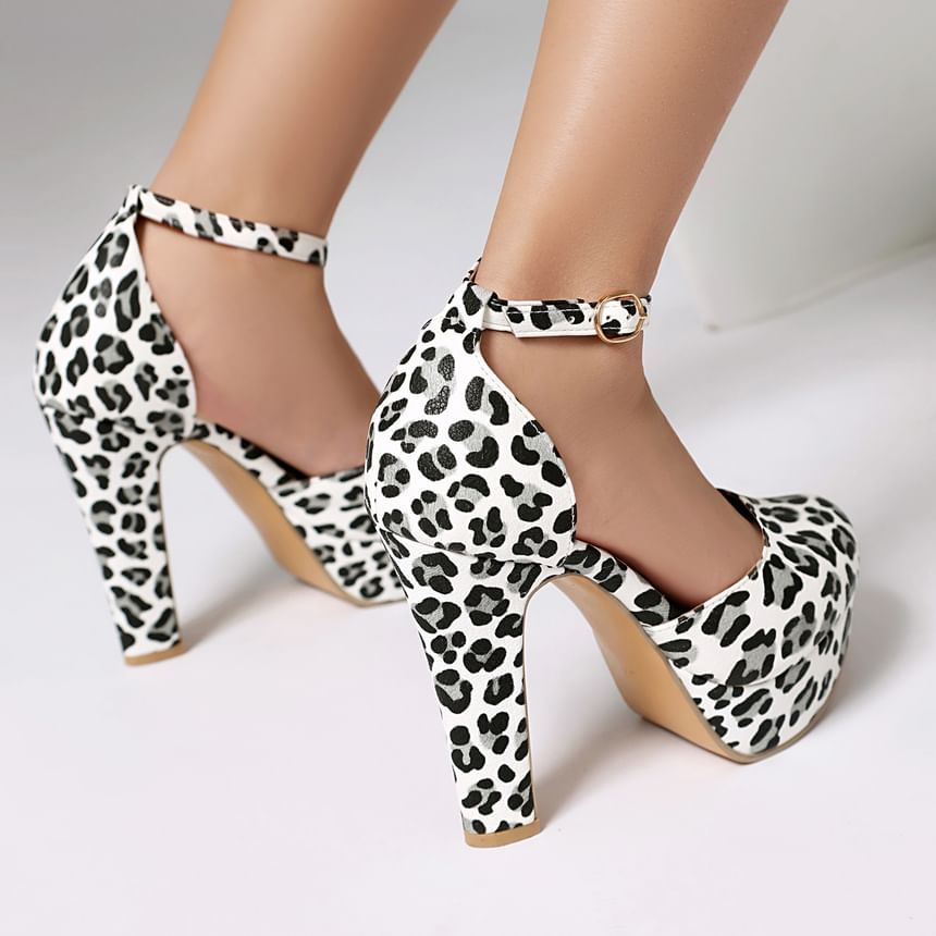 High Heel Leopard Strap D'Orsay Sandals