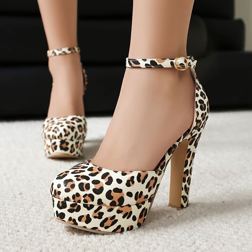High Heel Leopard Strap D'Orsay Sandals