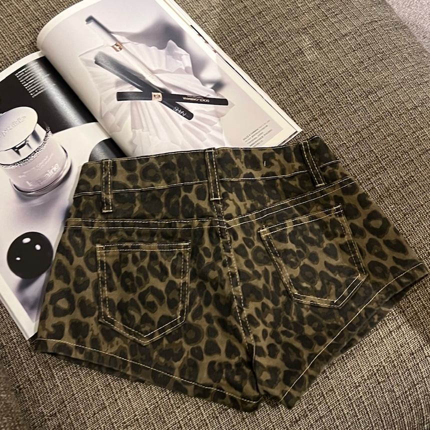 Rise Pants Print Hot Leopard Denim Low