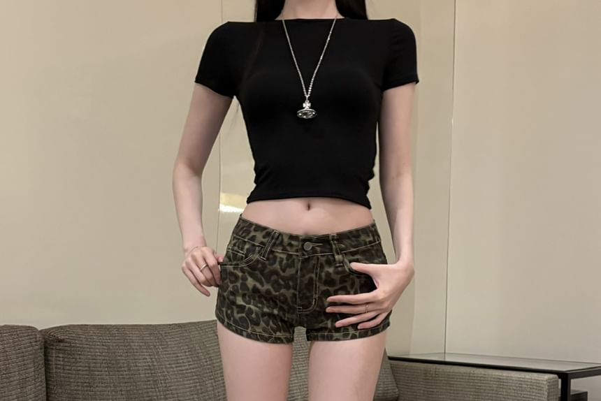 Rise Pants Print Hot Leopard Denim Low