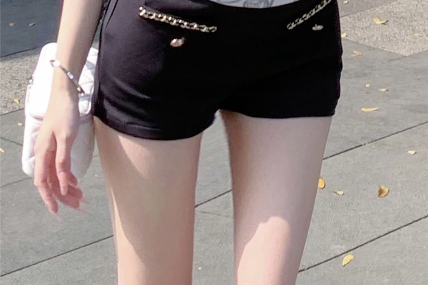 Waist Hot Chained Plain High Pants