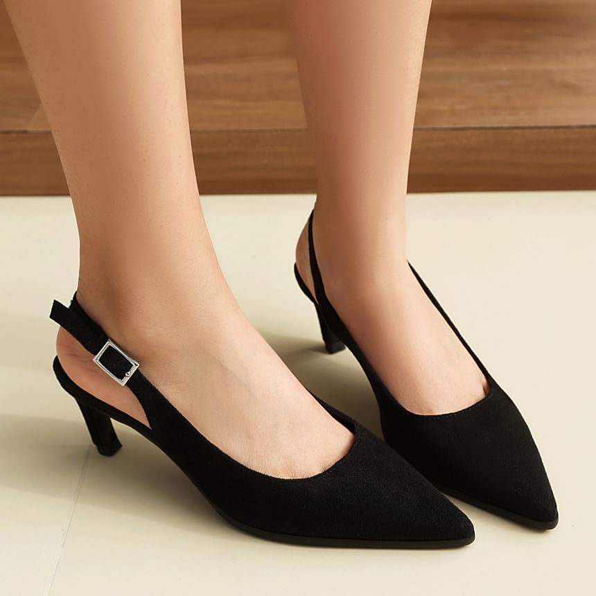 Kitten Heel Pointed Toe Faux Suede Slingback Sandals