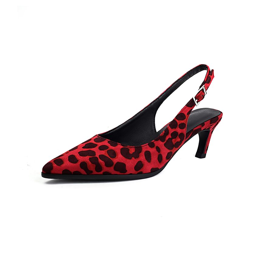 Kitten Heel Pointed Toe Faux Suede Slingback Sandals