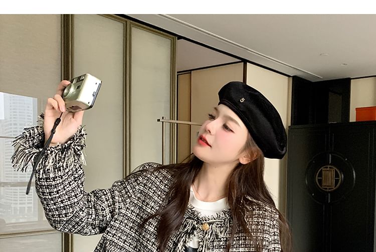 Tweed Tassel Trim Button-Up Jacket