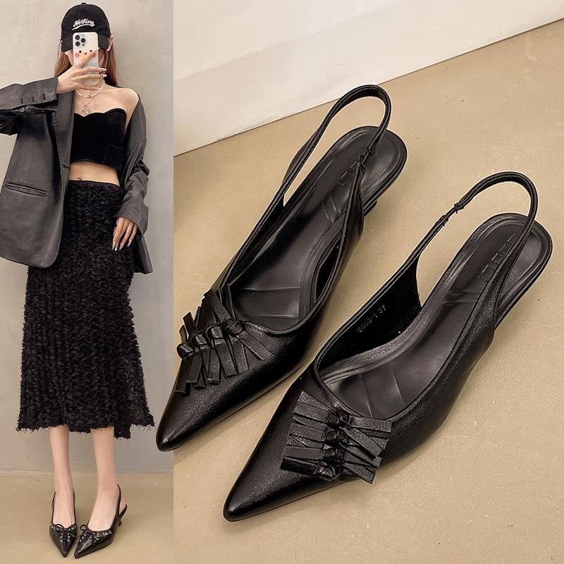 Low Heel Pointed Slingback Mules