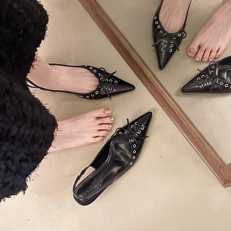 Low Heel Pointed Slingback Mules