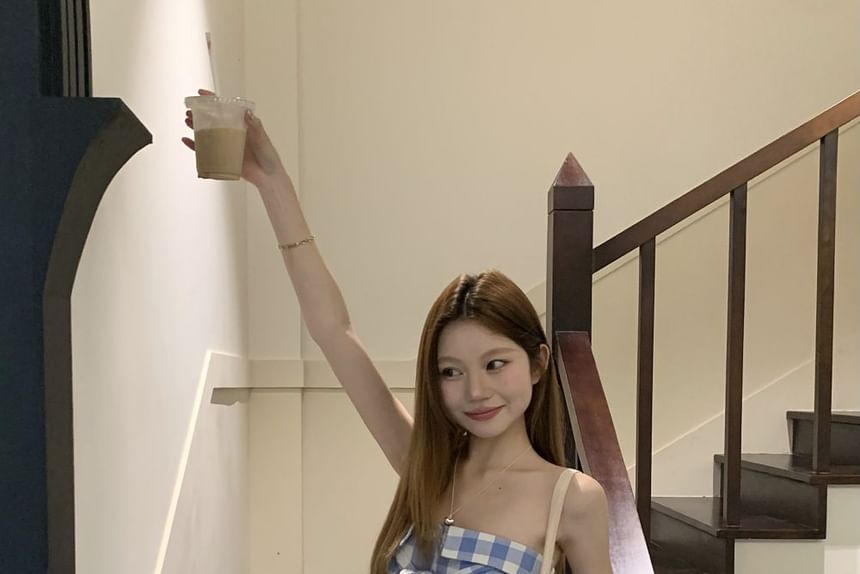 Plaid Tube Asymmetrical Top