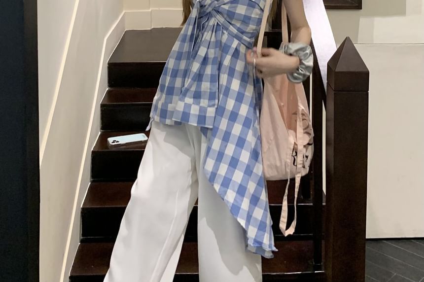 Plaid Tube Asymmetrical Top