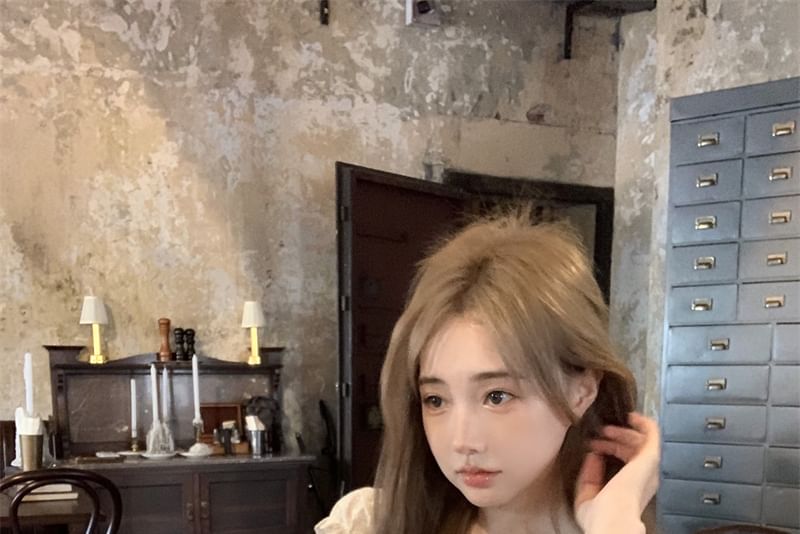 / Mini A-Line Panel Skirt Fit High Short-Sleeve Waist Blouse Lace Slim