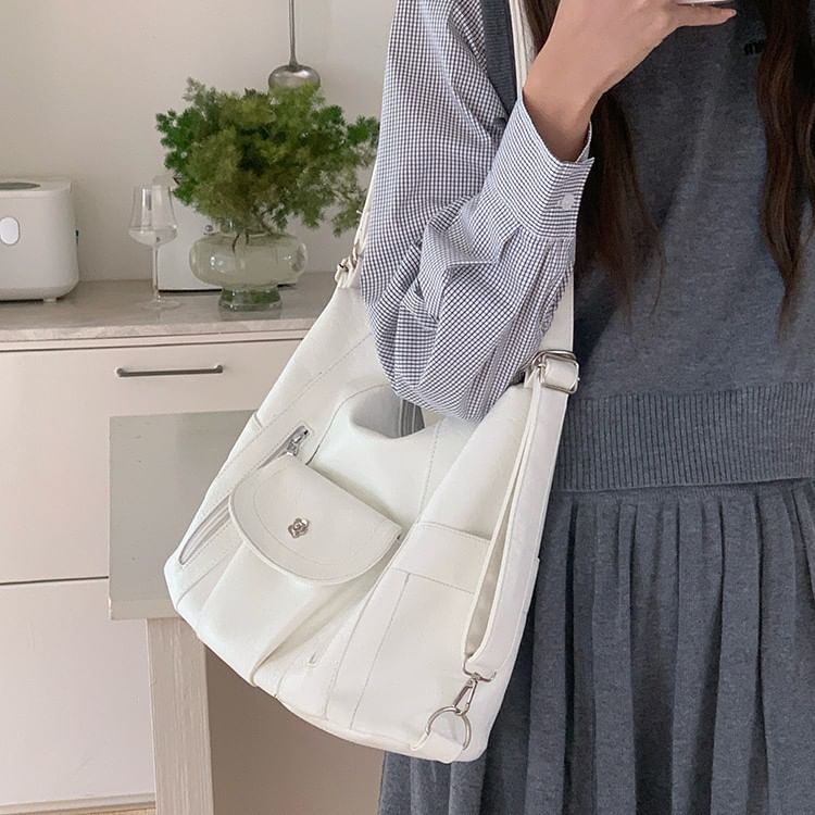 Leather Plain Shoulder Faux Bag