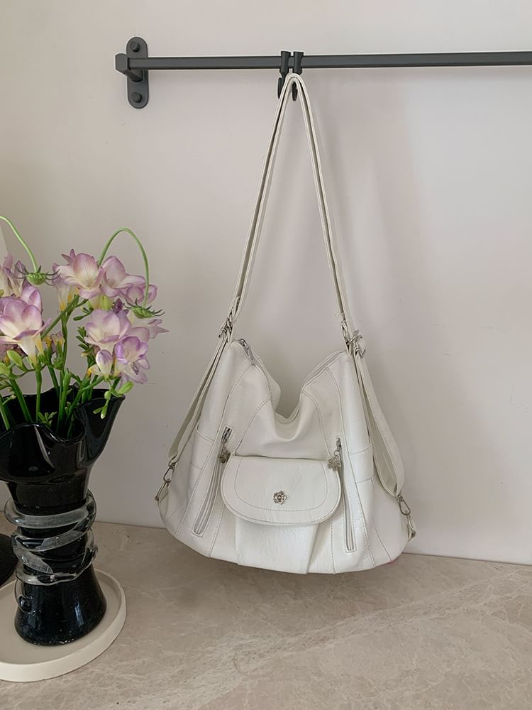 Leather Plain Shoulder Faux Bag