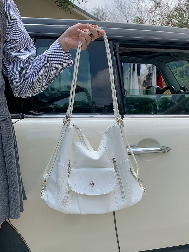 Leather Plain Shoulder Faux Bag