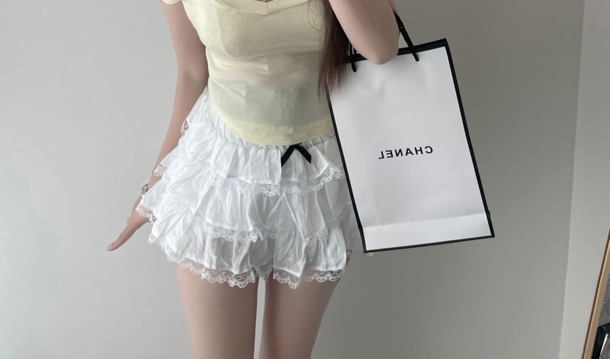 Top Crop T-Shirt Short-Sleeve / Fit Bra Slim Neck Scoop Halter Lace Plain