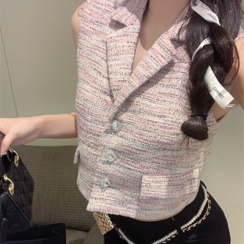 Sleeveless Crop Collared Lapel Vest
