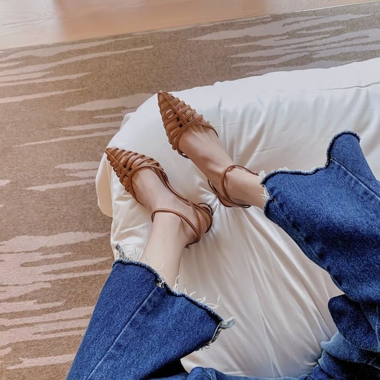 Woven Sandals Round Heel Pointy