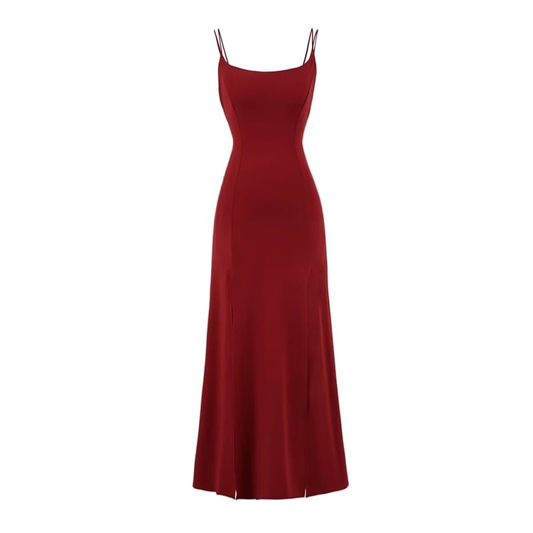 Split Spaghetti Strap A-Line Maxi Dress