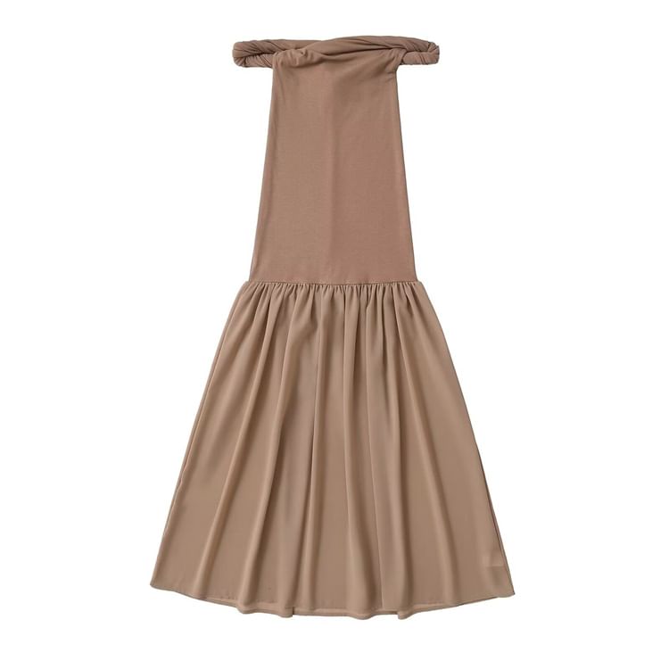 Gathered Panel Off Shoulder Sleeveless Sheath Maxi