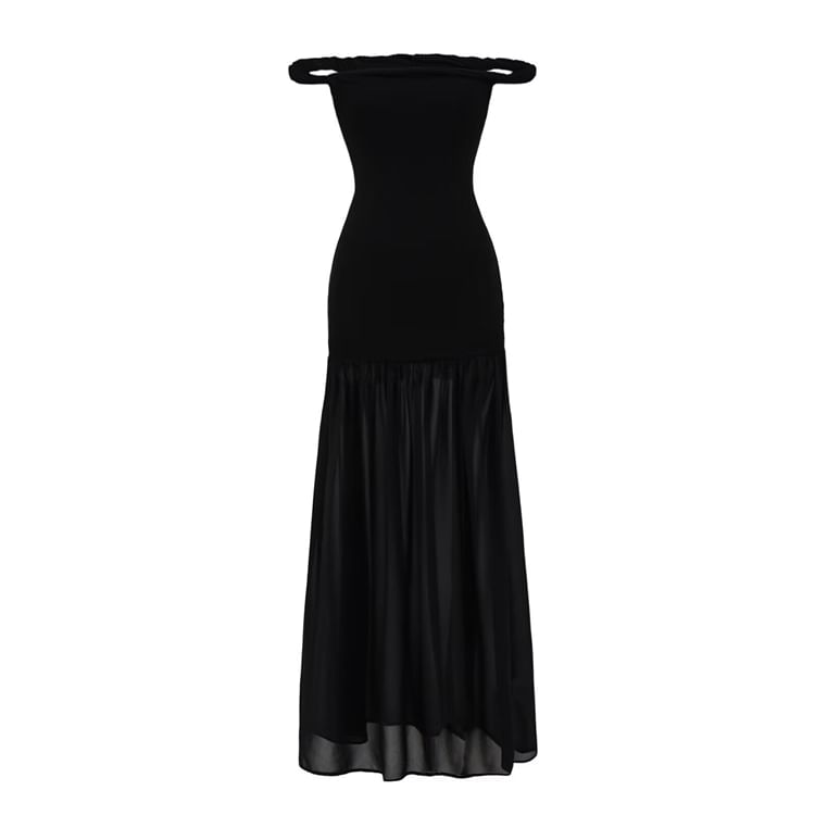 Gathered Panel Off Shoulder Sleeveless Sheath Maxi
