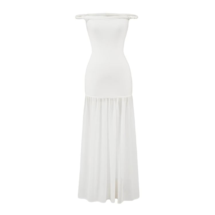 Gathered Panel Off Shoulder Sleeveless Sheath Maxi