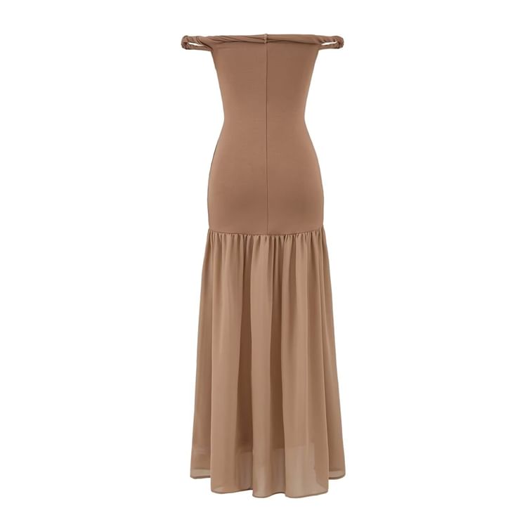 Gathered Panel Off Shoulder Sleeveless Sheath Maxi