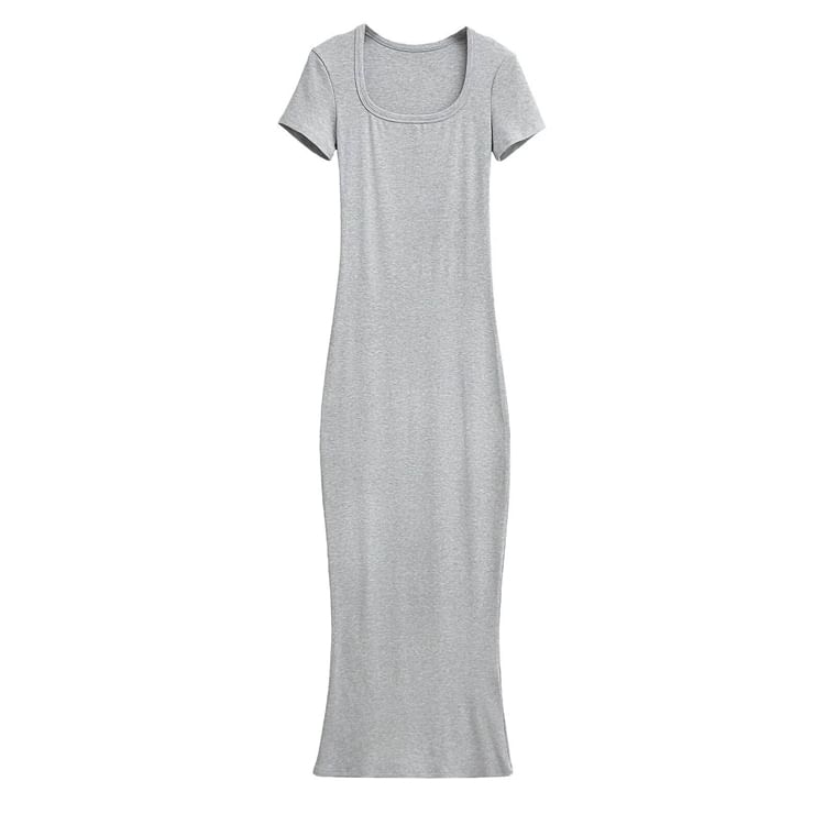 Scoop Neck Short Sleeve Sheath Maxi Dress