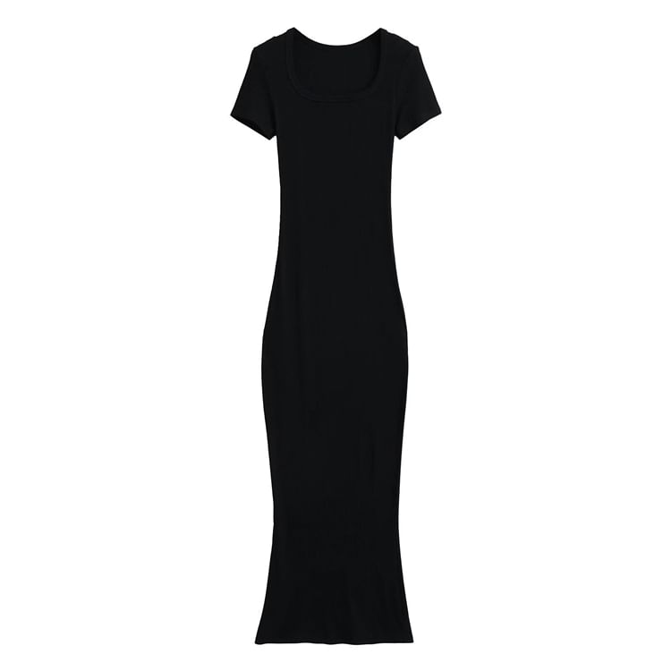 Scoop Neck Short Sleeve Sheath Maxi Dress