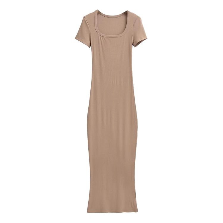 Scoop Neck Short Sleeve Sheath Maxi Dress