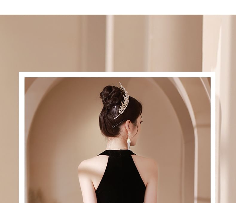 Rhinestone Dress Neck Cutout Mermaid Halter Accent Evening