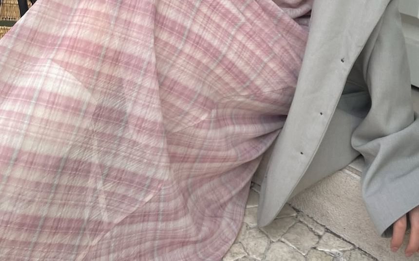 Plaid Spaghetti Strap V-Neck Maxi Dress