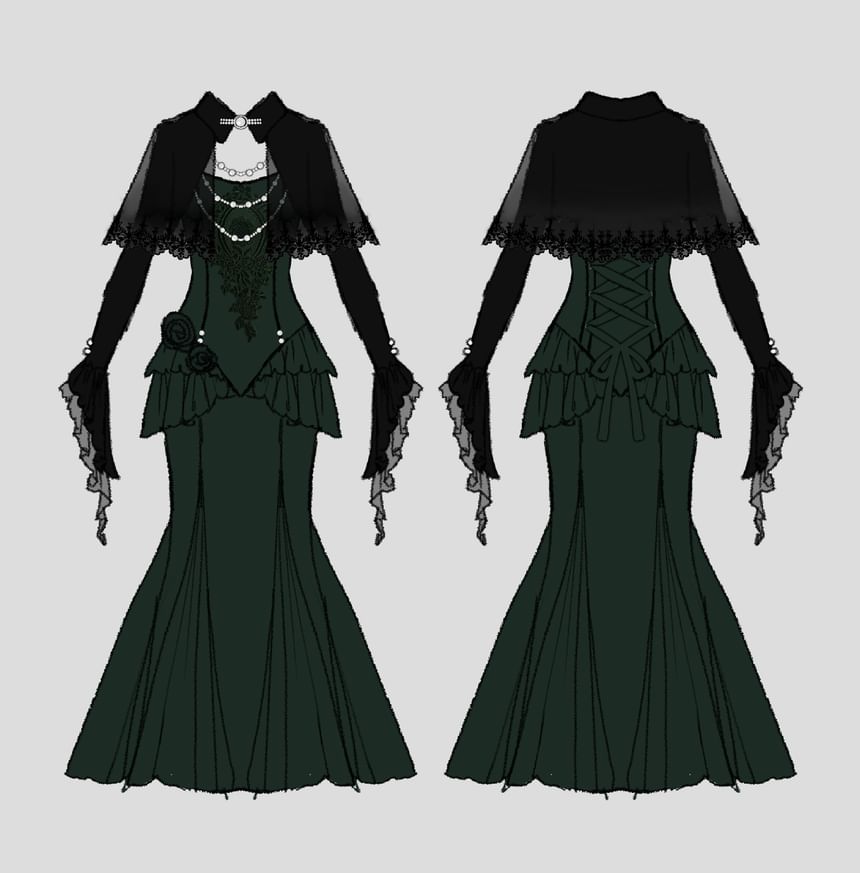 Mesh Panel Velvet Shrug with Lace Mermaid Dress Set