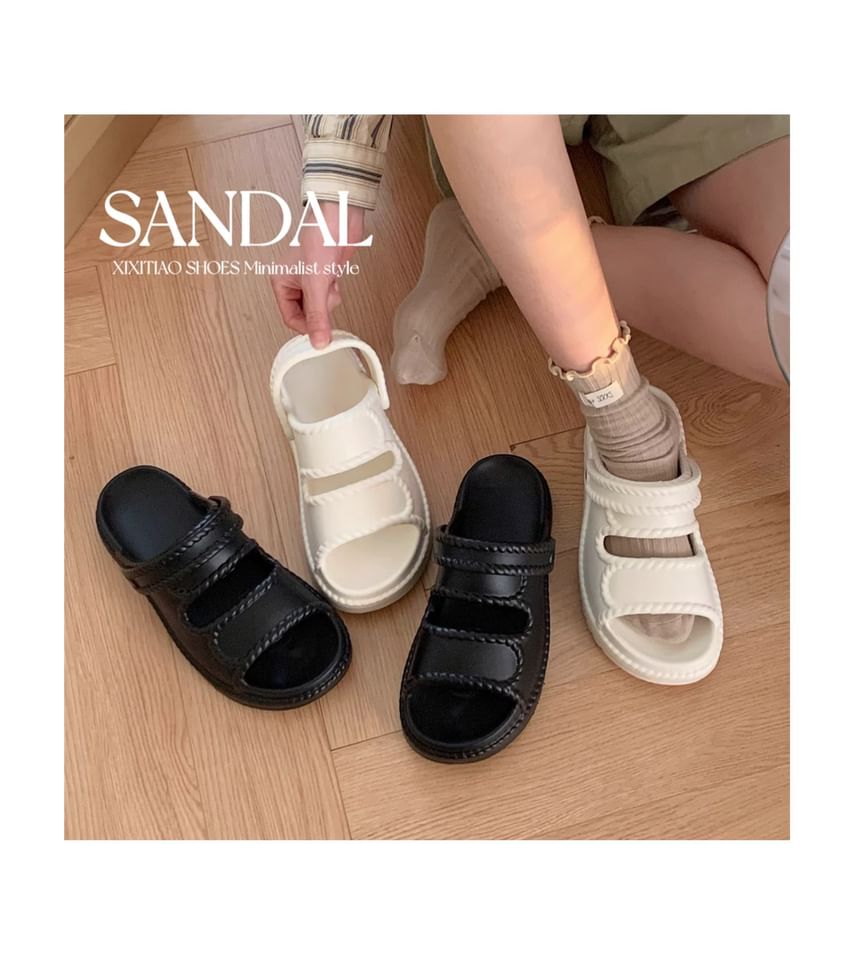 Faux Leather Adhesive Strap Platform Sandals