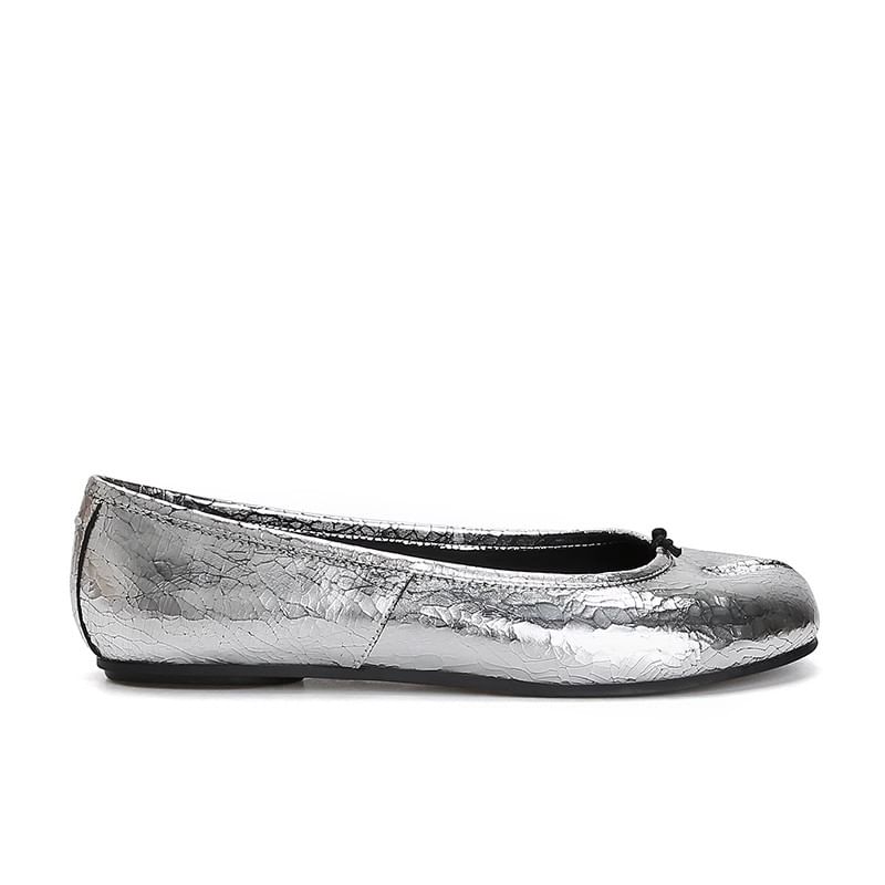 Metallic Genuine Flats Toe Split Leather