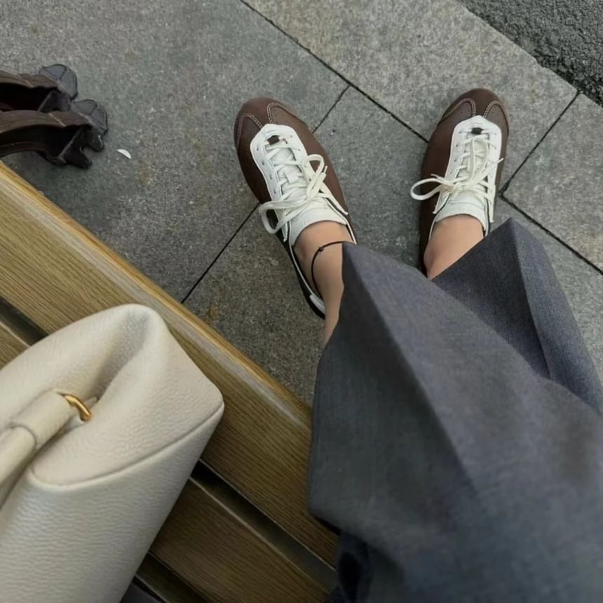 Tone Two Leather Sneakers Lace-Up Genuine