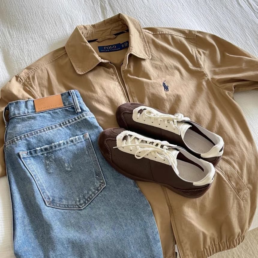 Tone Two Leather Sneakers Lace-Up Genuine