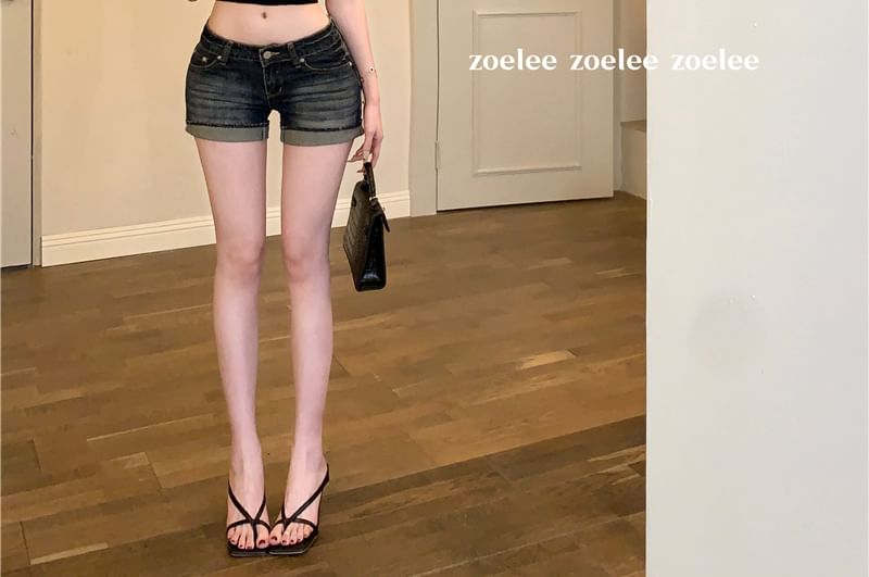 Hem Denim Roll Pants Washed Low Up Hot Rise