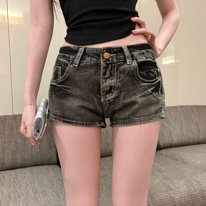 Low Rise Washed Hot Pants Denim