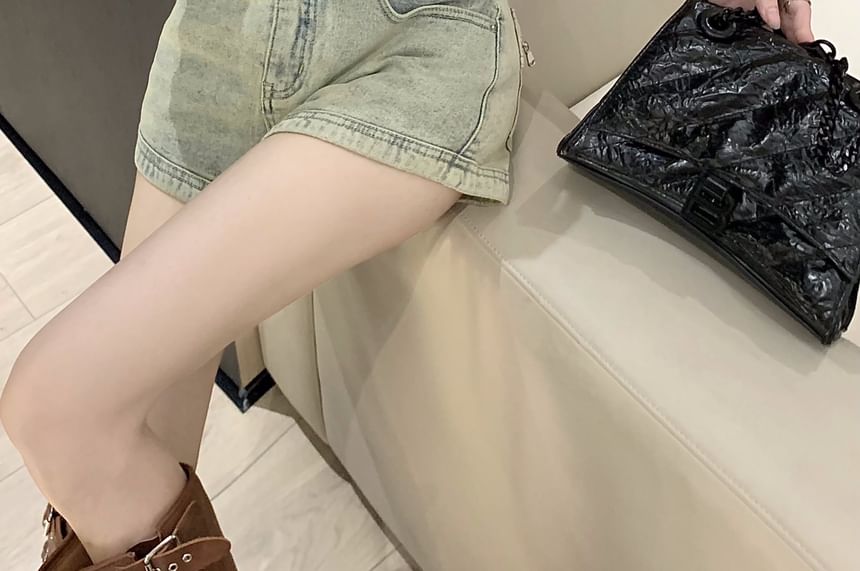 Zipped Pants Hot Washed High Waist Denim