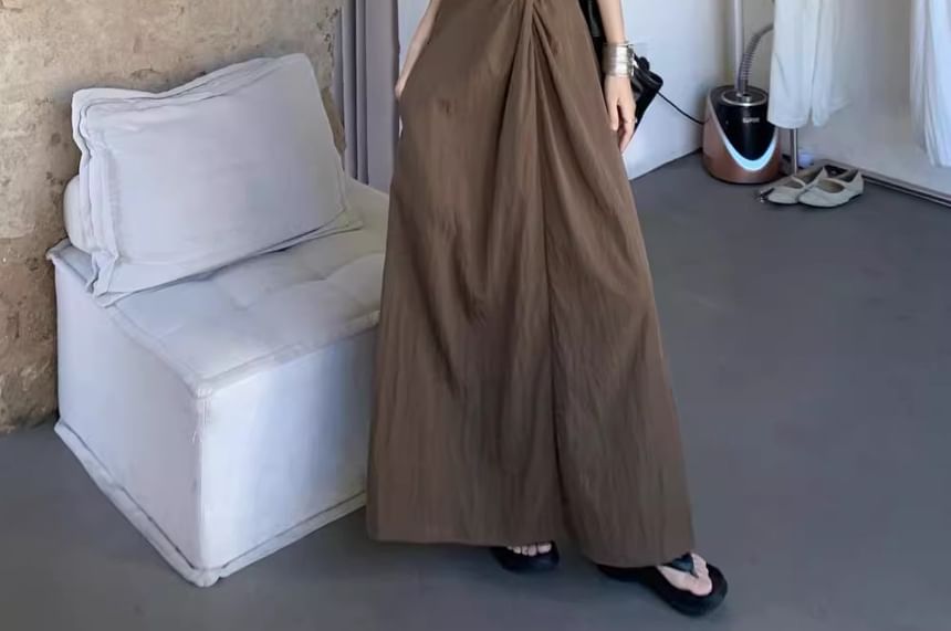 Sleeveless V-Neck Plain Twist Maxi A-Line Dress