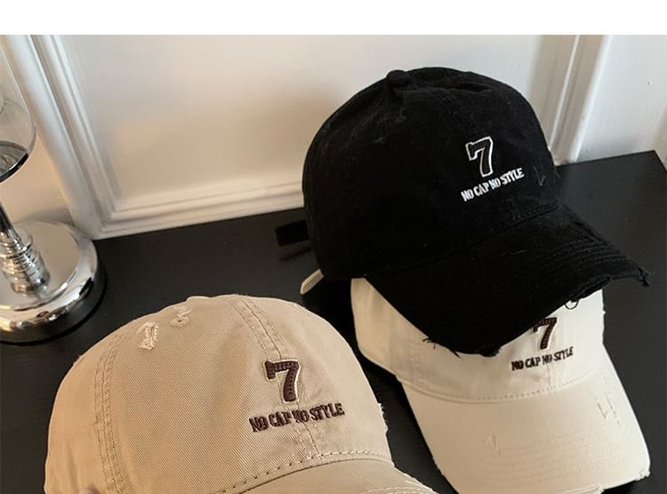 Distressed Embroidered Lettering Baseball Cap