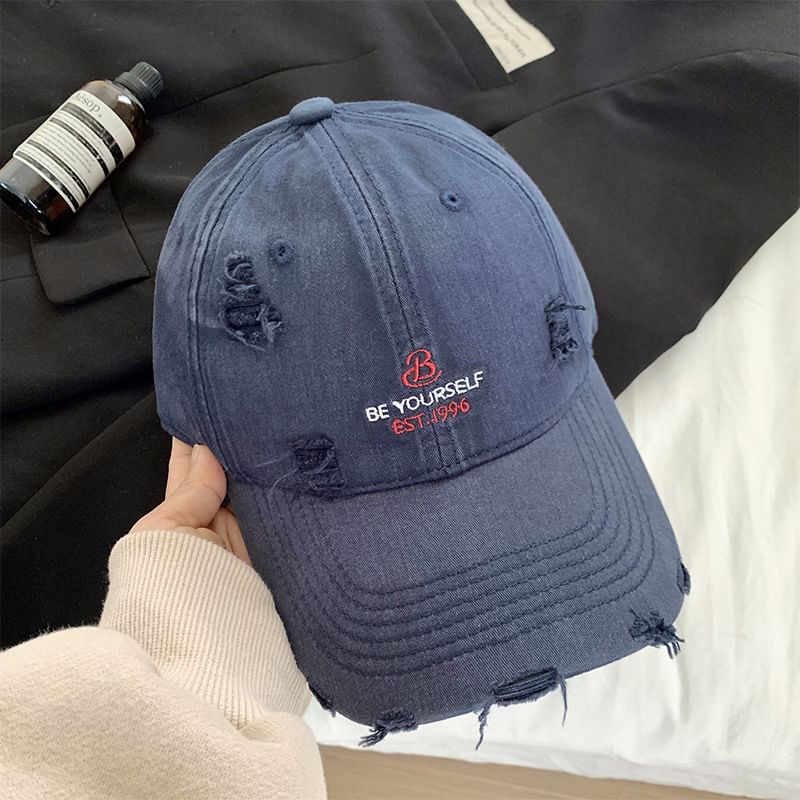 Cap Lettering Baseball Embroidered Distressed