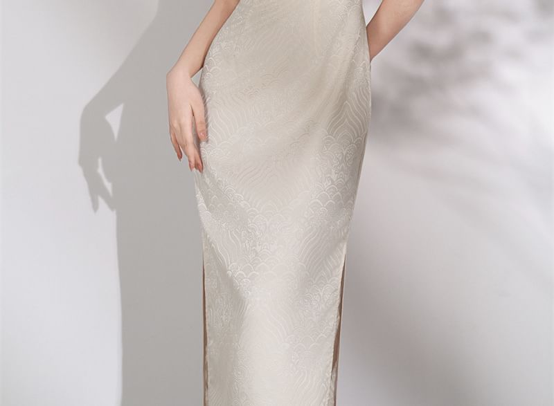 Sleeveless Stand Collar Plain Maxi Sheath Dress