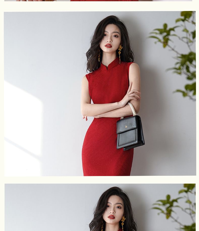 Sleeveless Stand Collar Plain Maxi Sheath Dress