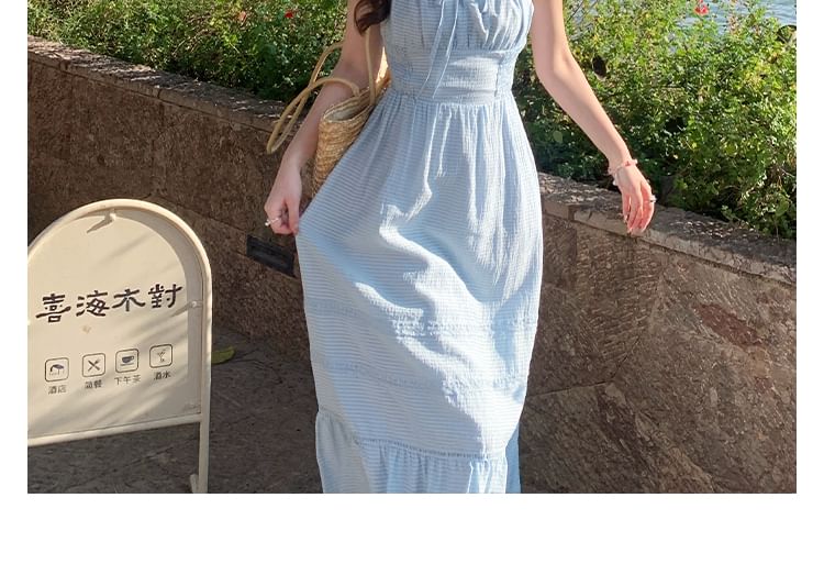 Plain Maxi A-Line Dress with Spaghetti Straps