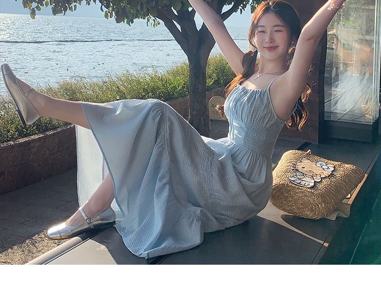 Plain Maxi A-Line Dress with Spaghetti Straps