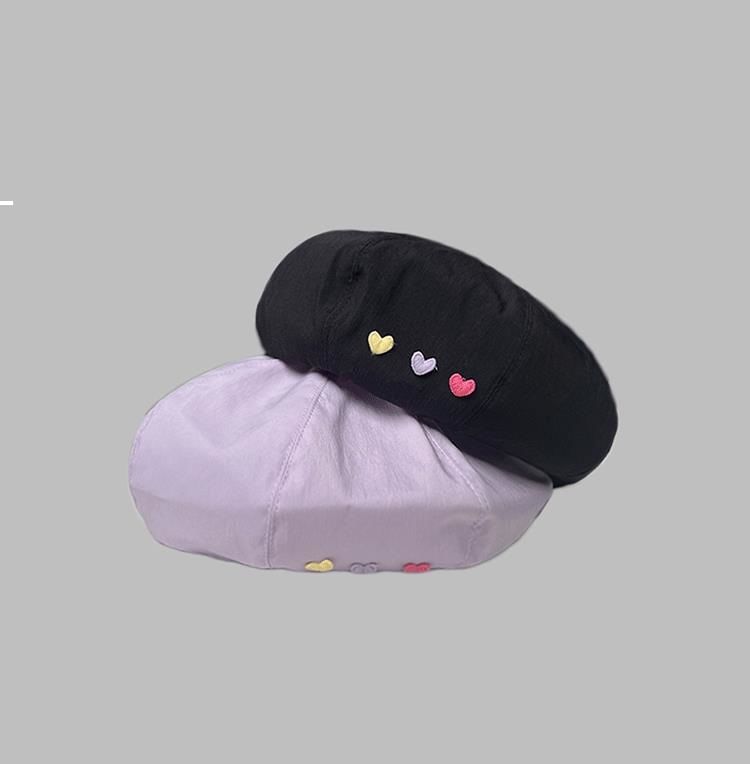 Beret Heart Hat Embroidered
