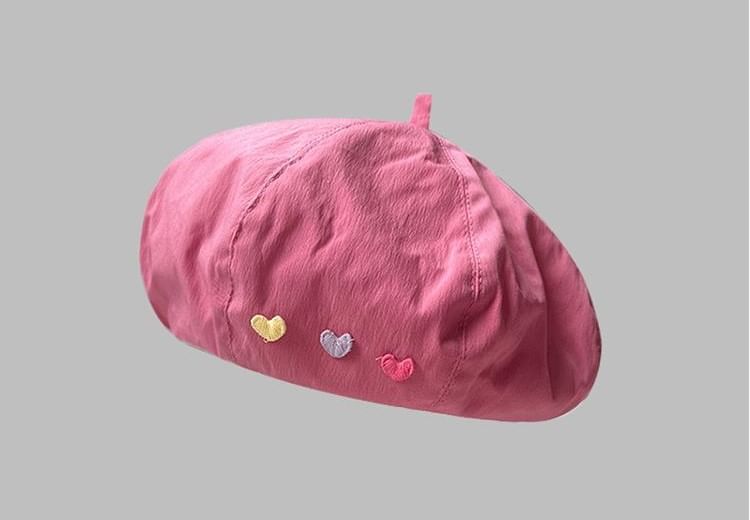 Beret Heart Hat Embroidered