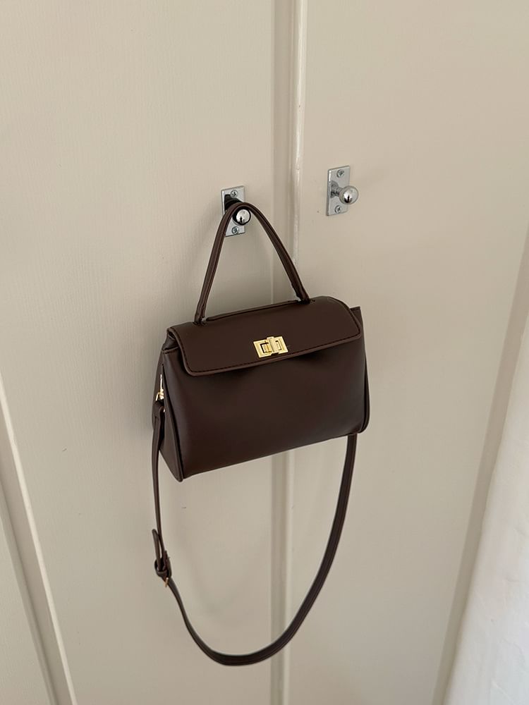 Twist Leather Lock Faux Bag Crossbody