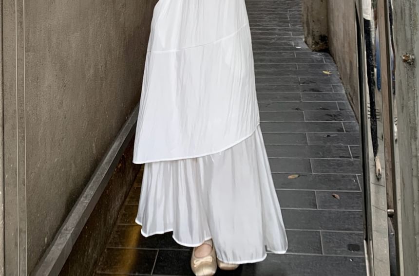 Sleeveless Square Neck Asymmetrical Plain Maxi A-Line Dress