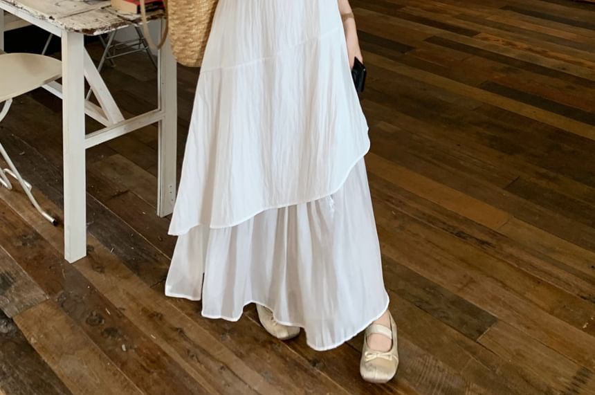 Sleeveless Square Neck Asymmetrical Plain Maxi A-Line Dress